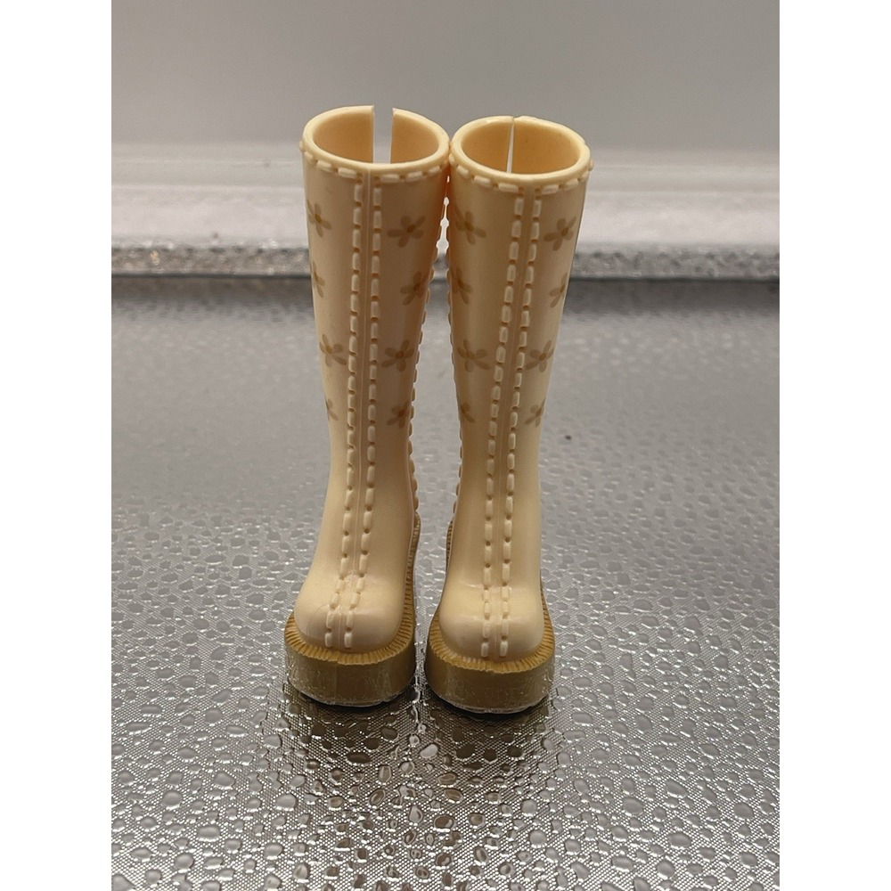My Scene Barbie Doll Tall Cream & Tan Shoes Boots with Flowers#1